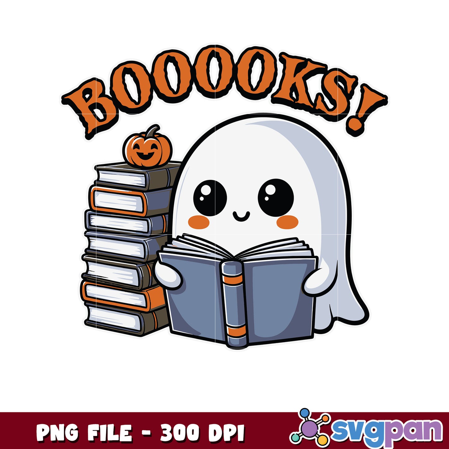 Booooks cute png, halloween ghoul png, cute ghost png