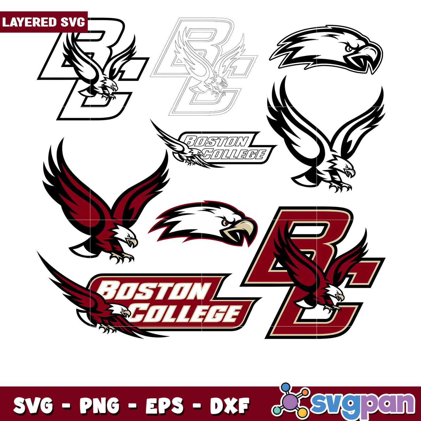 Boston College Eagle SVG Bundle Layered Designs