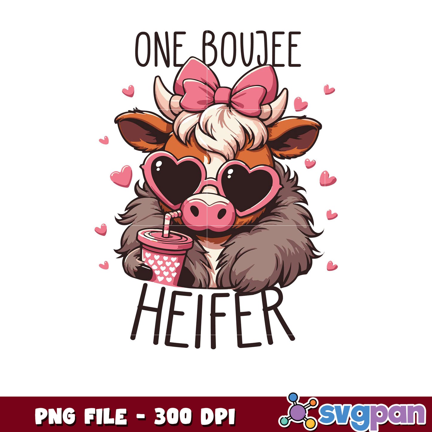 Boujee Heifer PNG File, Cute Cow Design for Crafting