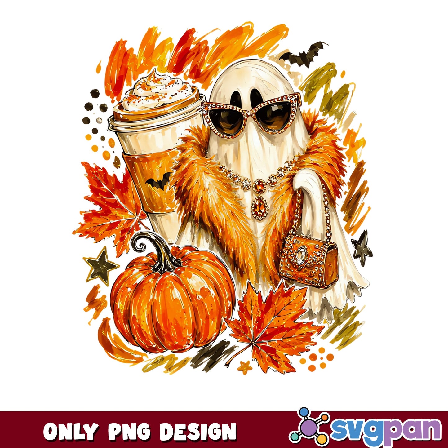 Boujee Ghost Pumpkin Spice Latte PNG, Fall Halloween PNG, Spooky Season PNG