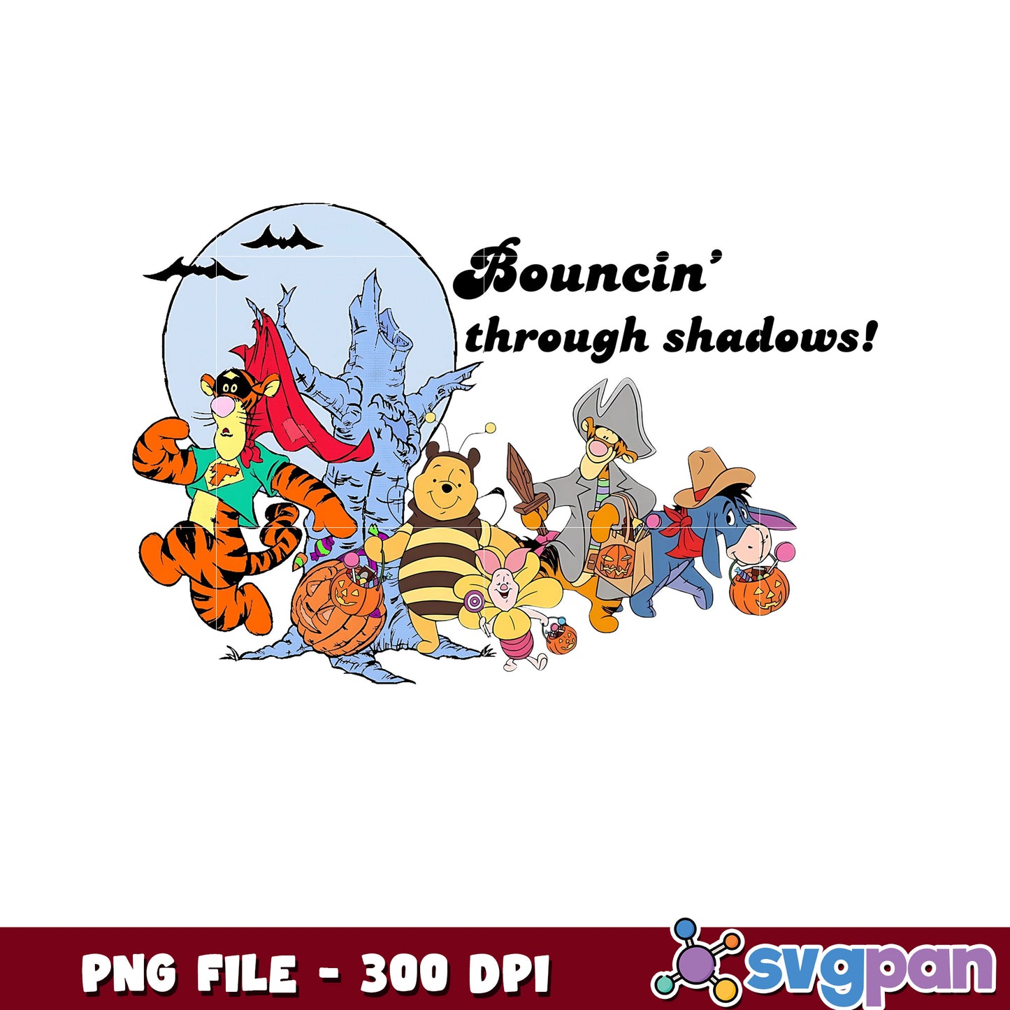 Bouncin through shadow png, halloween winnie the pooh png, halloween costumes png