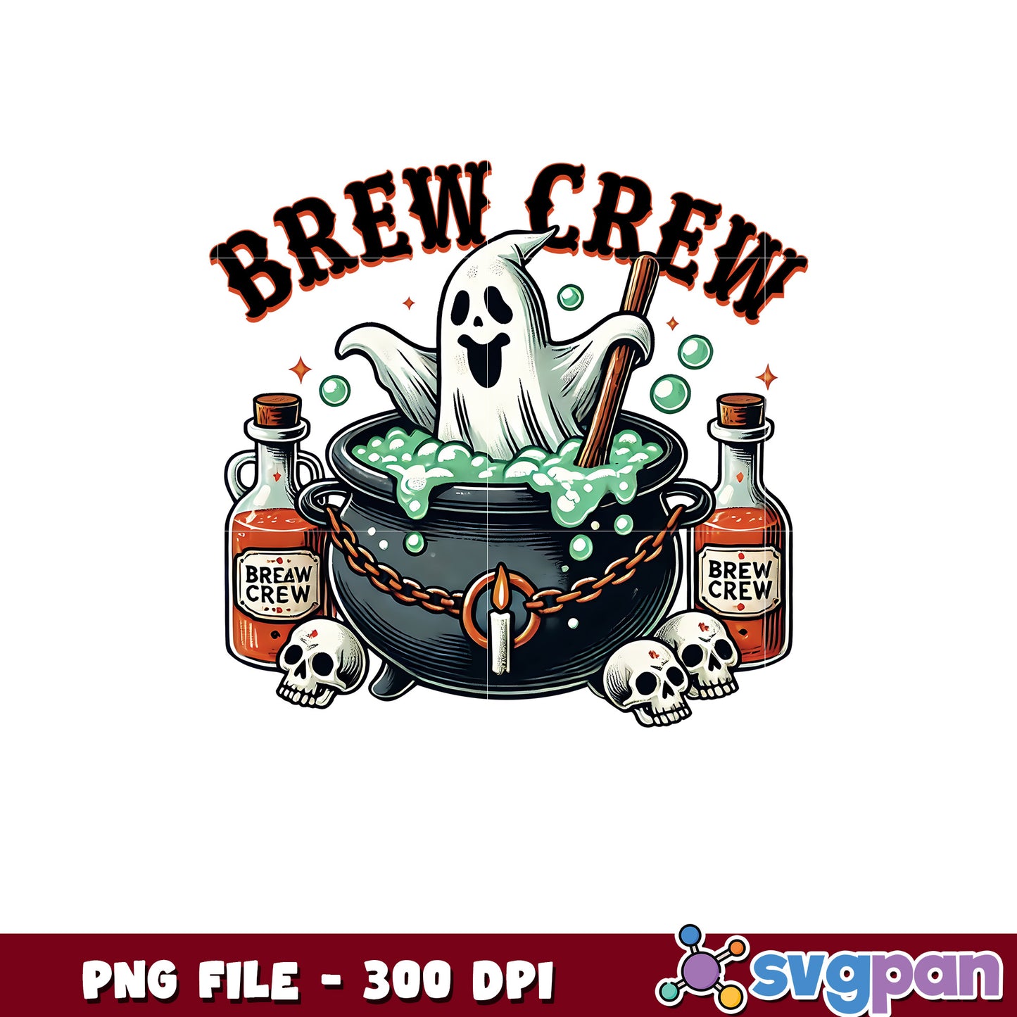Brew crew png, halloween ghoul png, cute ghost png