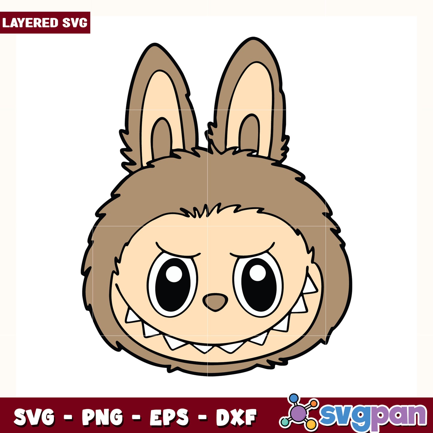 Brown labubu head design svg, cute labubu svg, popmart labubu svg