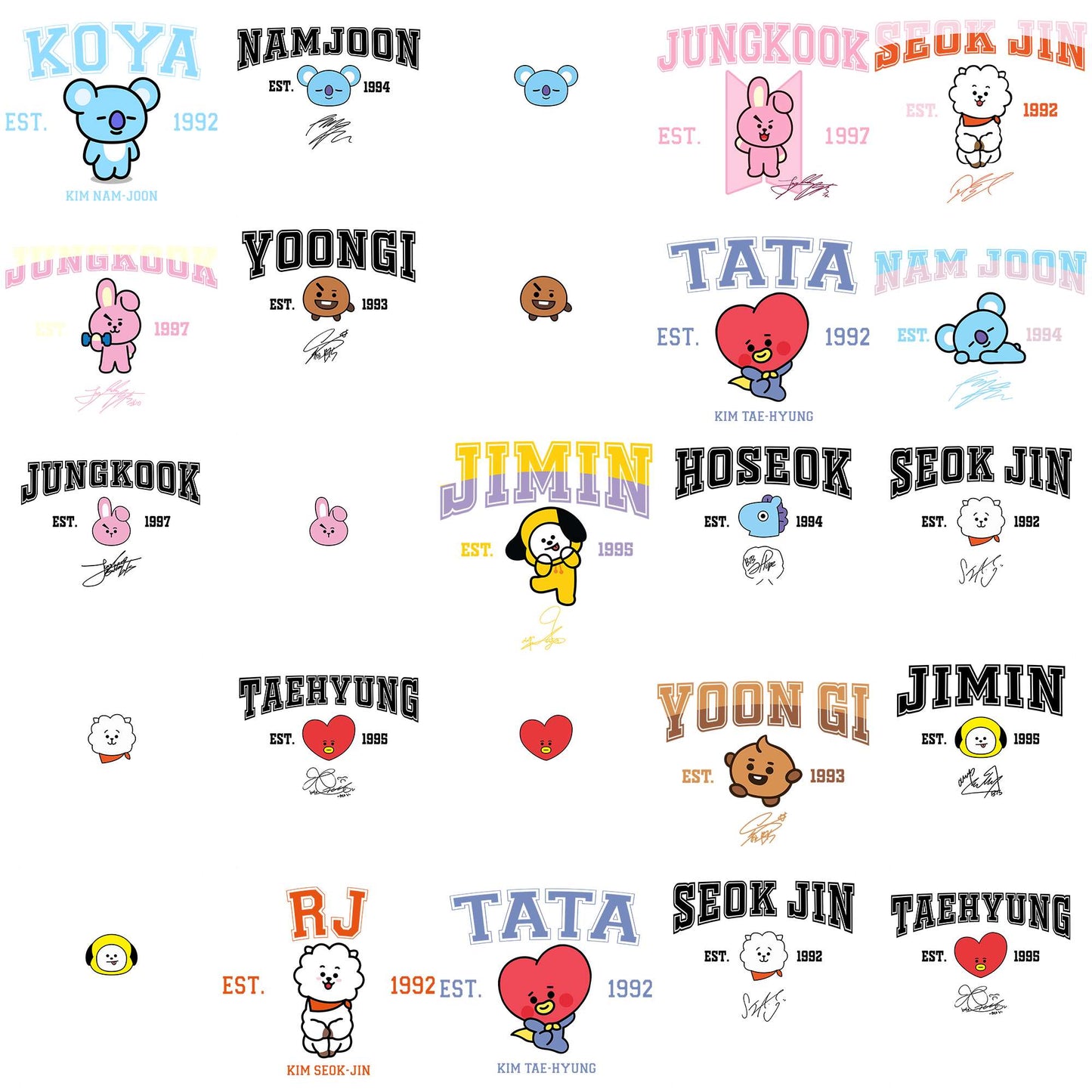 Bt21 collection png bundle, mang bt21 png, bt21 plushies png