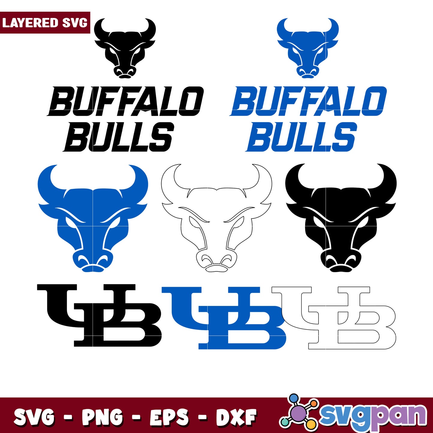 Buffalo Bulls Layered SVG Bundle for Crafting