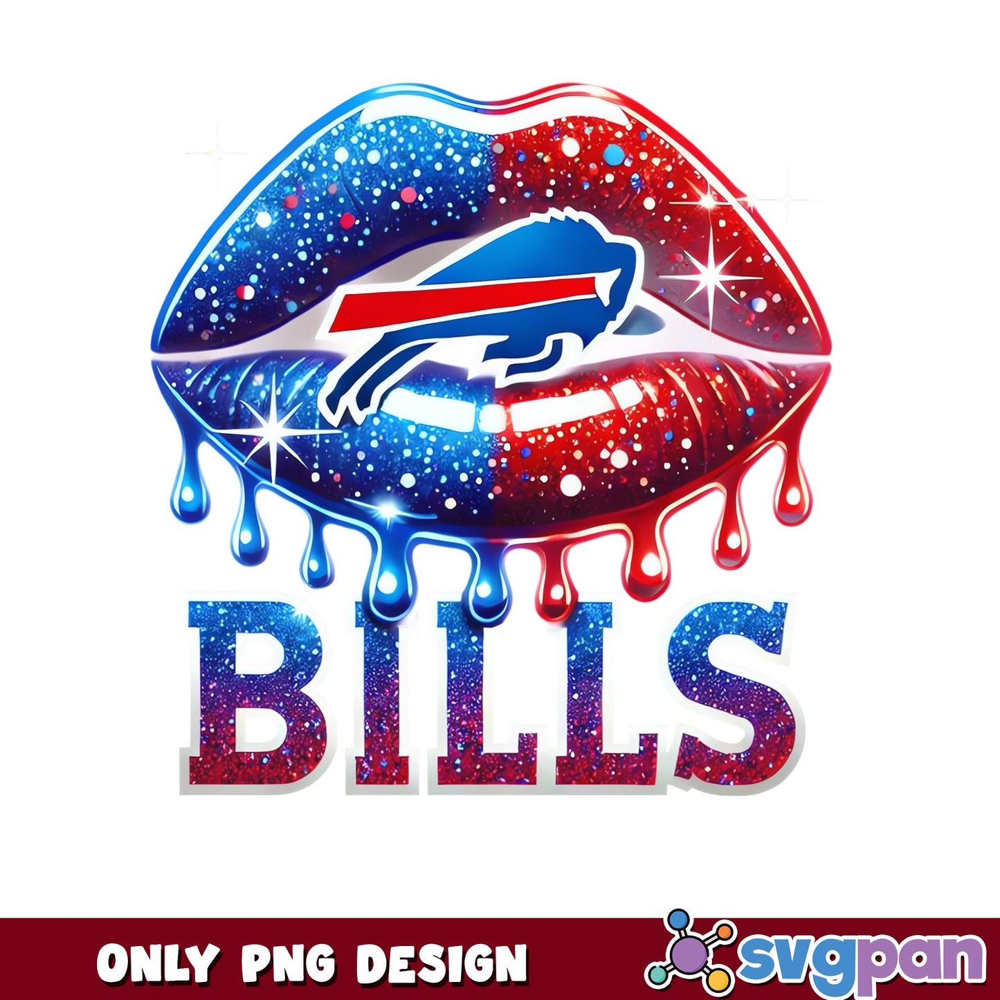 Buffalo Bills Lips PNG, NFL Football Glitter Lips, Bills PNG