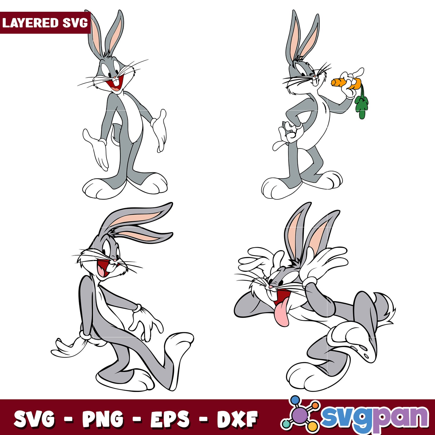 Bugs Bunny SVG Bundle 4 Layered Designs
