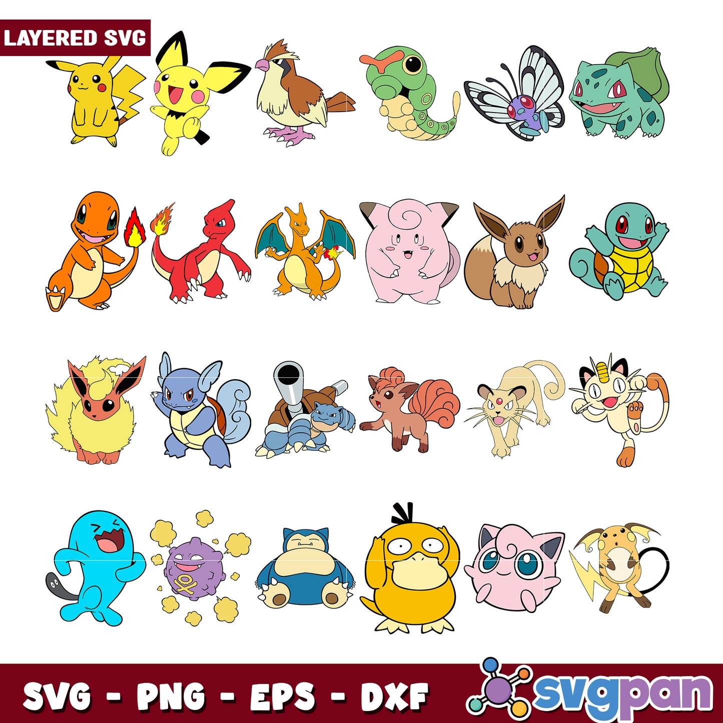 Bundle of Cute Pokemon Layered SVG Designs Pack