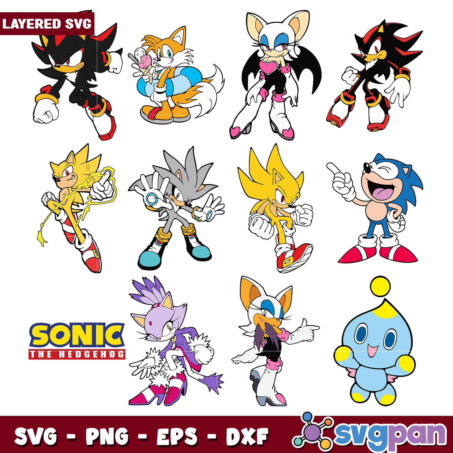Bundle of Sonic the Hedgehog SVG Layered Designs