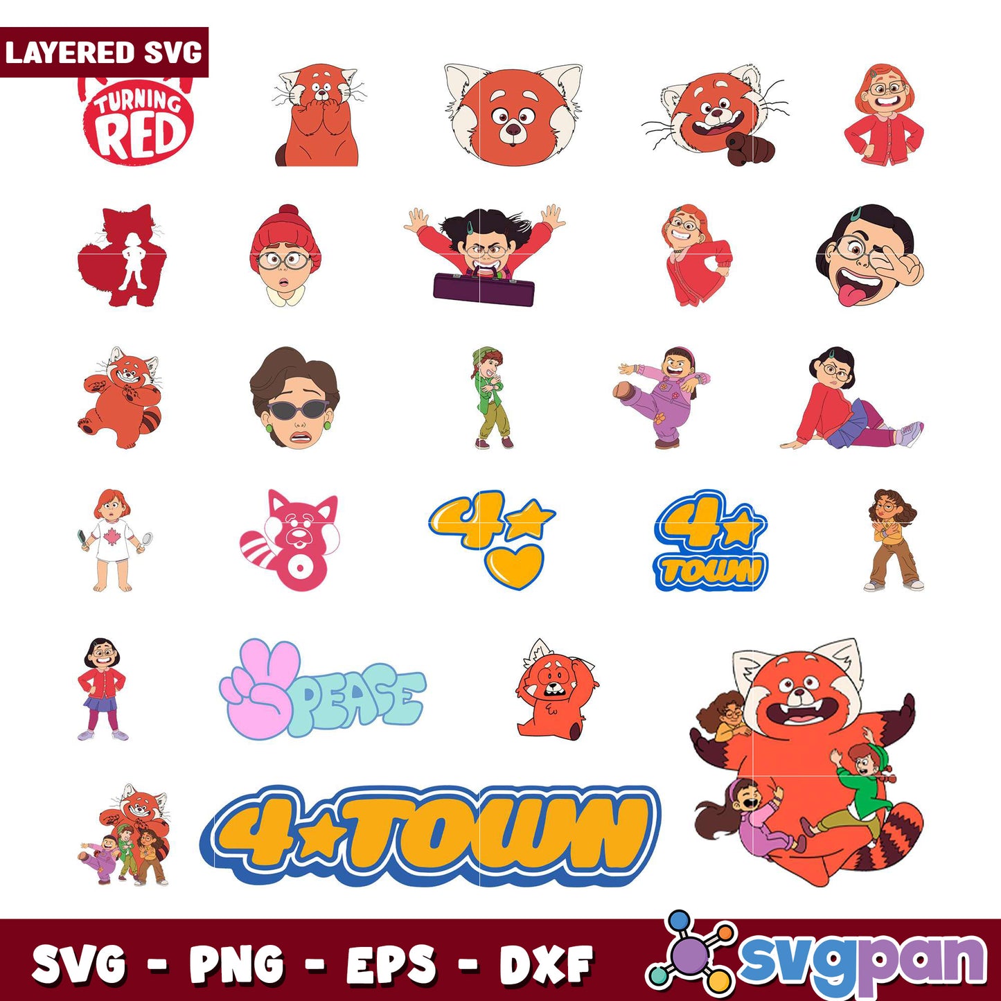 Bundle of Turning Red SVG Designs for Crafts
