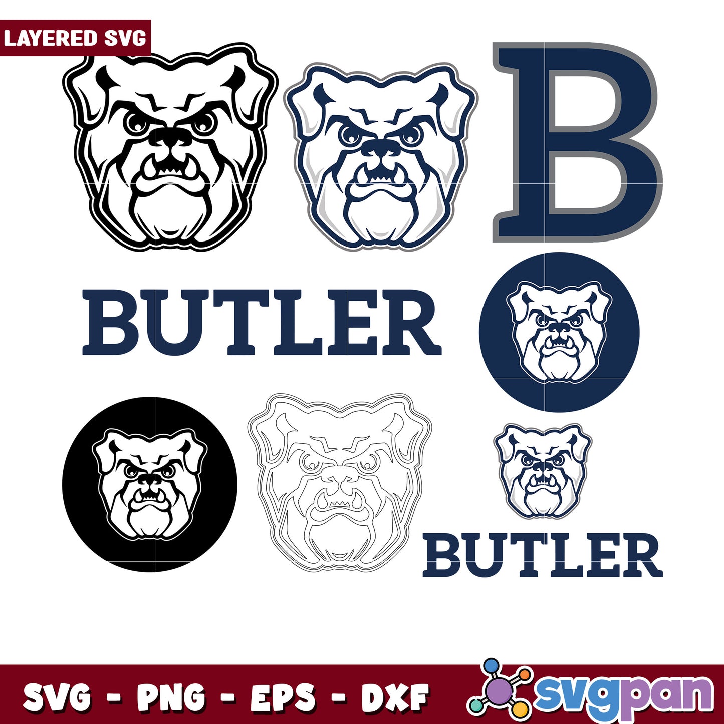 Butler Bulldog Layered SVG Bundle