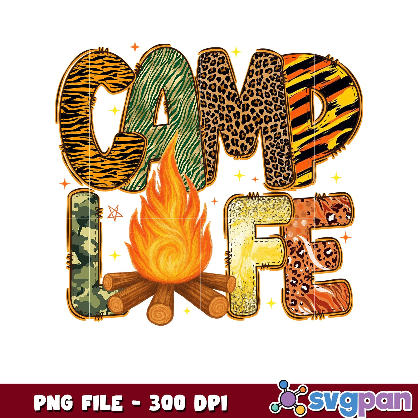 Camp Life Animal Print PNG 300 DPI