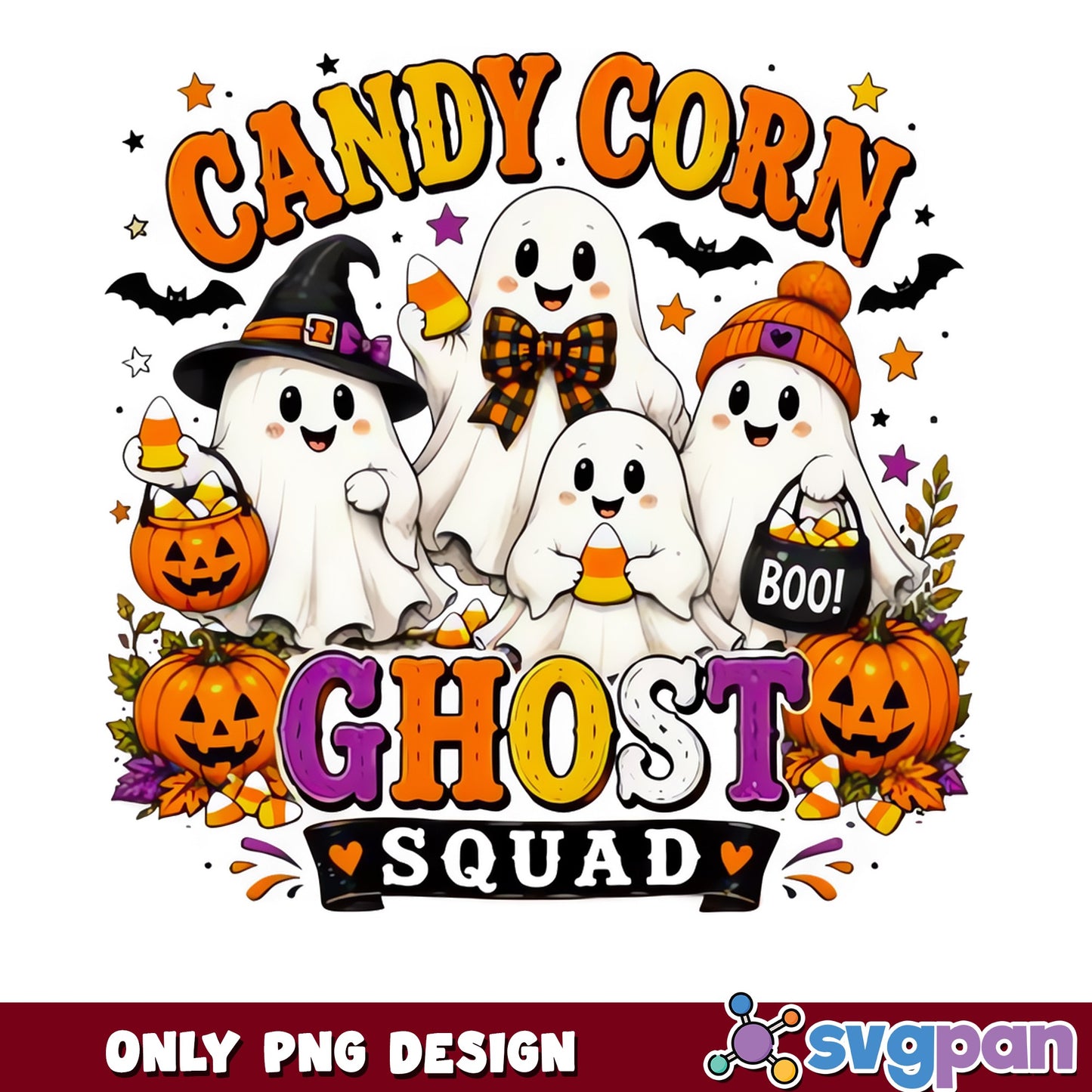 Candy Corn Ghost Squad PNG, Halloween Ghost PNG, Cute Boo PNG