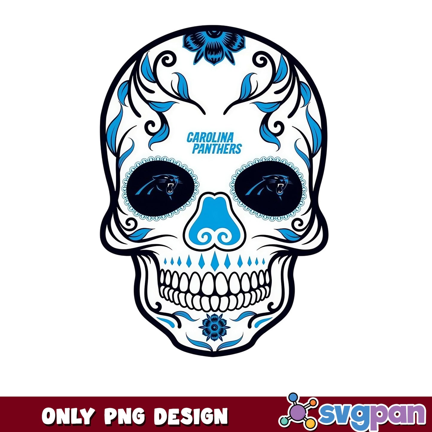 Carolina Panthers Sugar Skull PNG, NFL Sugar Skull, Halloween PNG