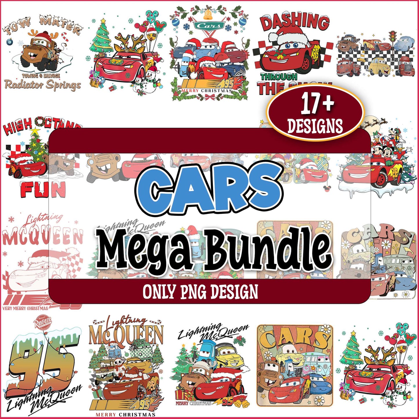Cars Christmas Lightning McQueen png bundle