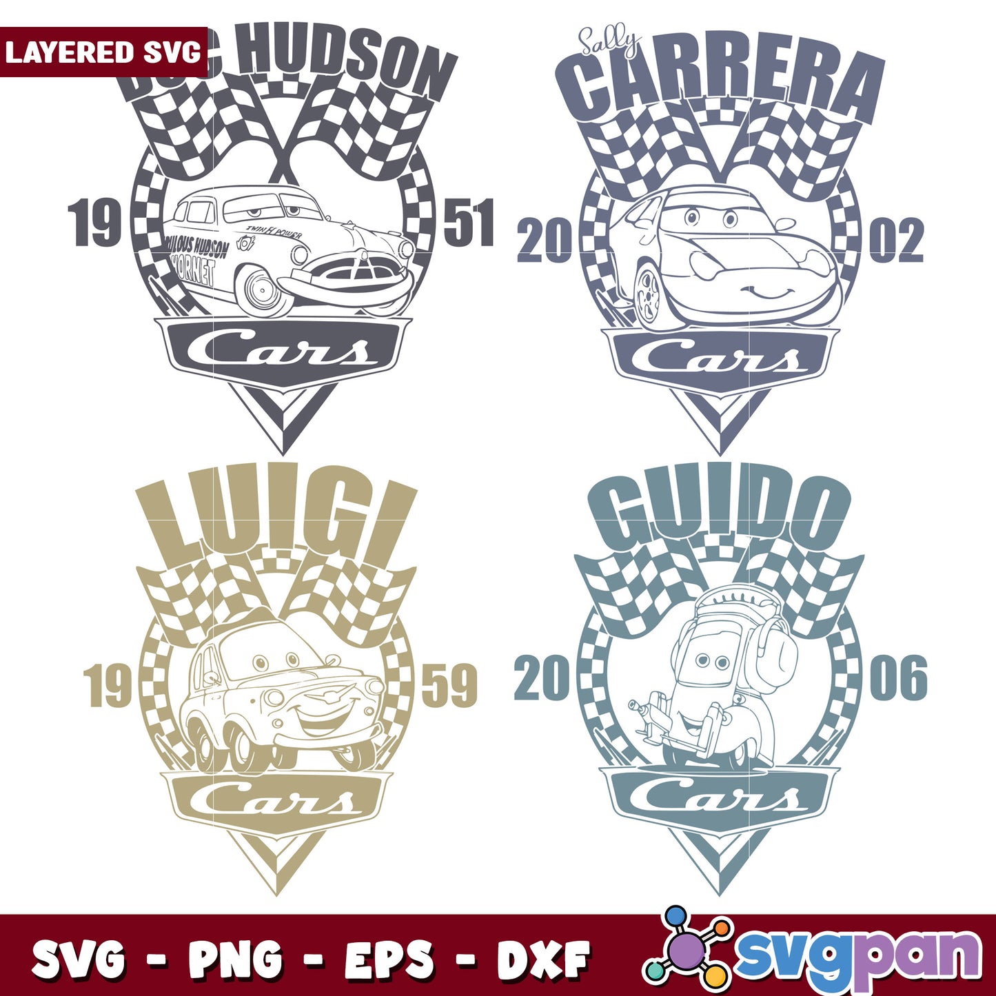 Cars Movie SVG Bundle Hudson, Sally, Luigi, Guido