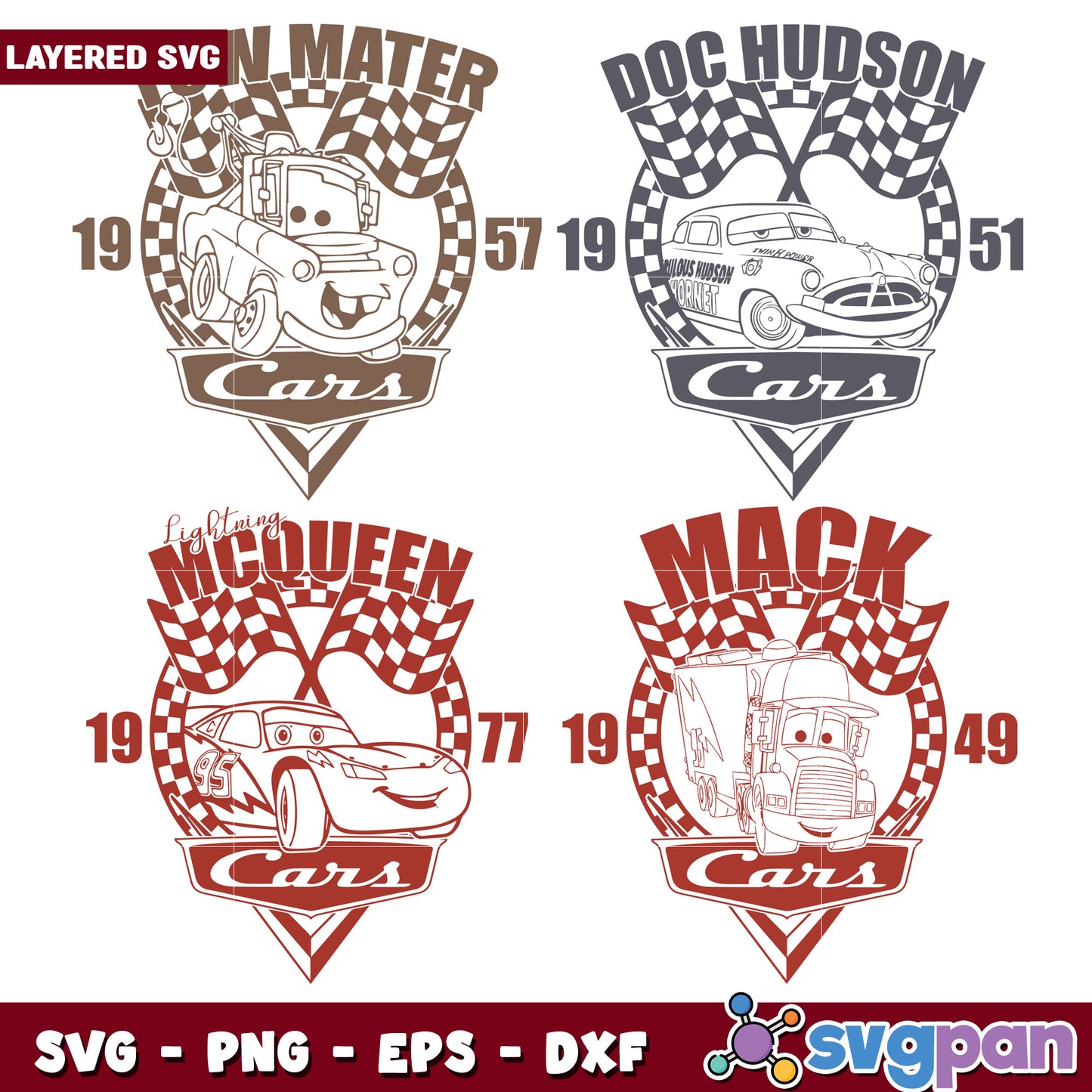 Cars Movie SVG Bundle Mater, McQueen, Mack, Hudson