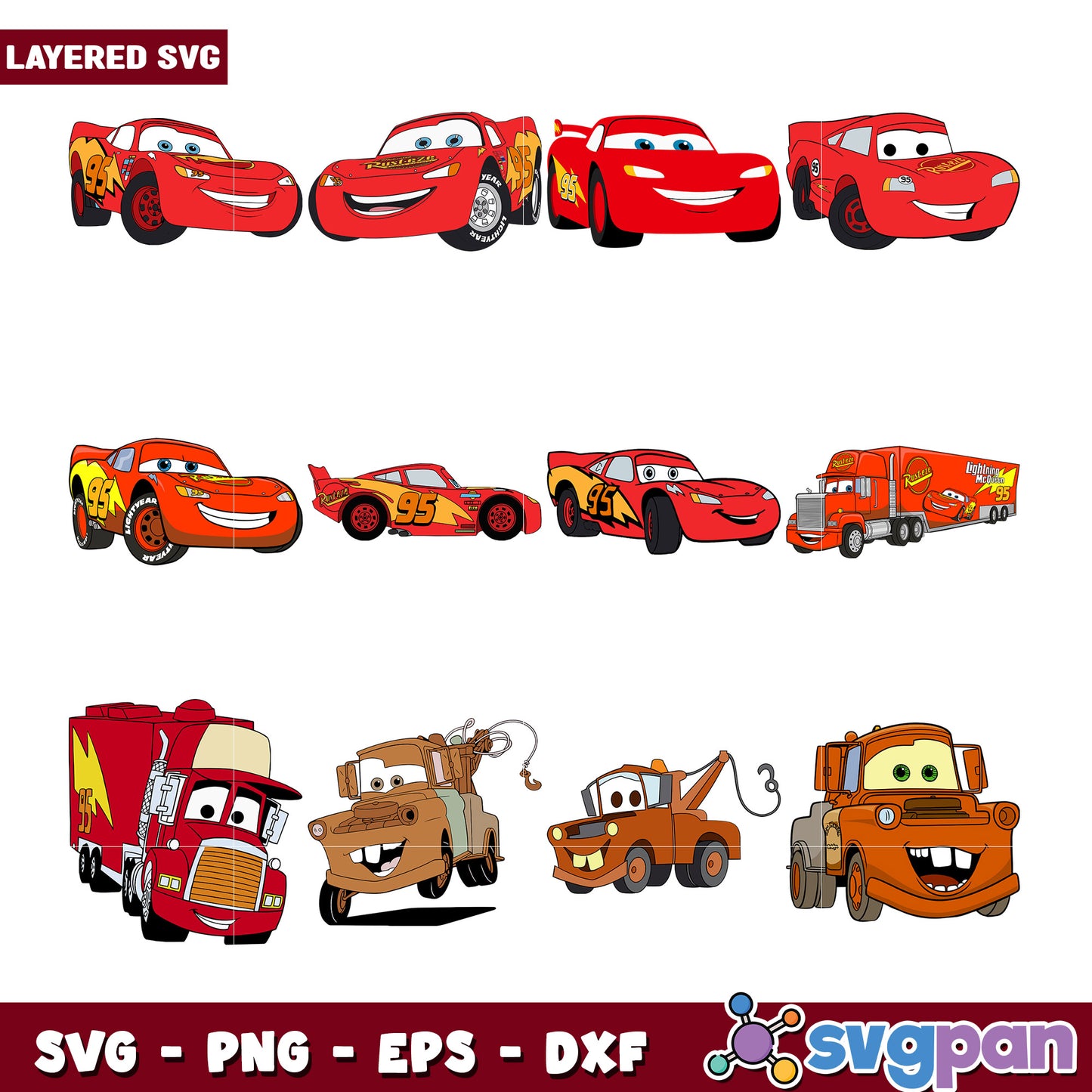 Cars SVG Bundle Lightning McQueen & Friends