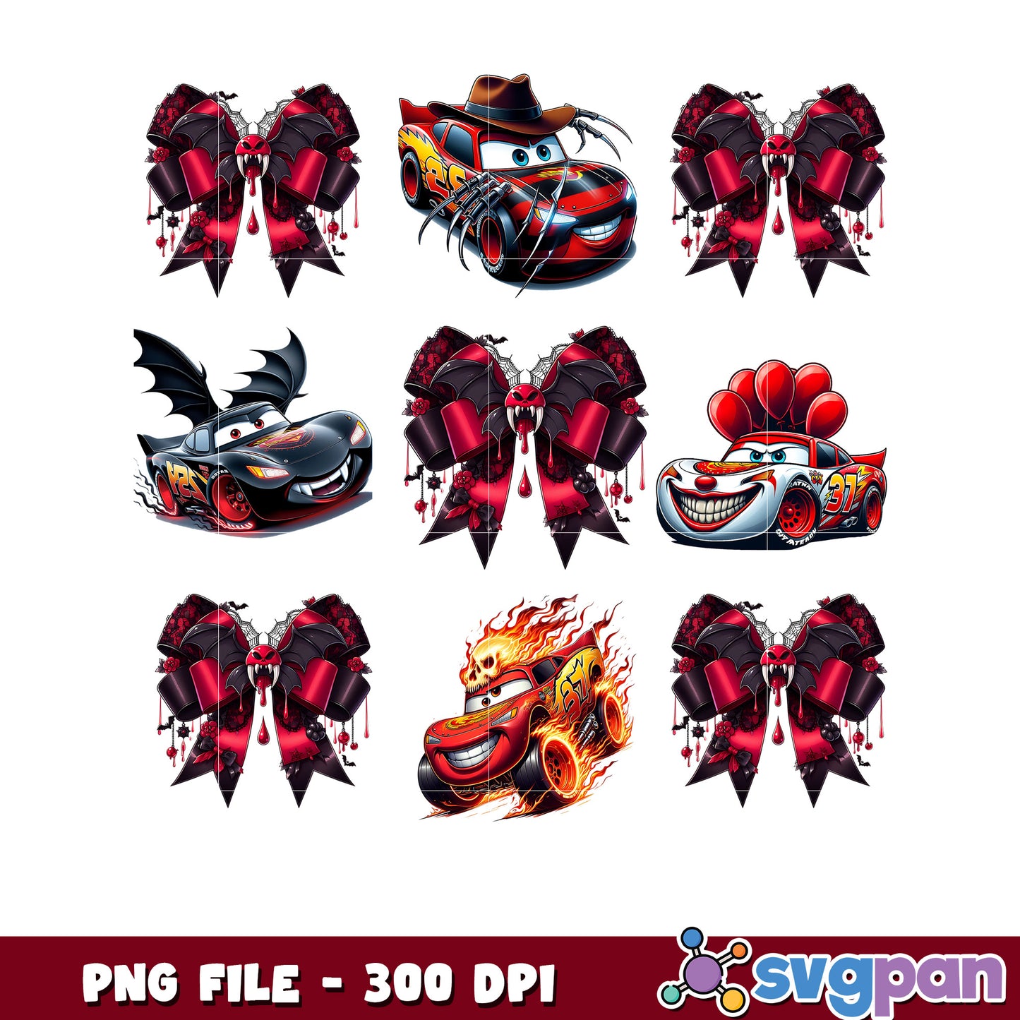 Cars mcqueen creepy png, spooky vacation png, avengers decorations png