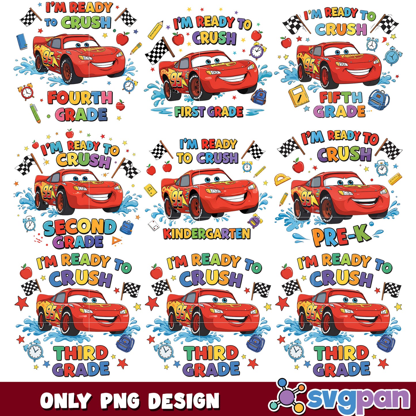 Cars mcqueen crush grades png bundle
