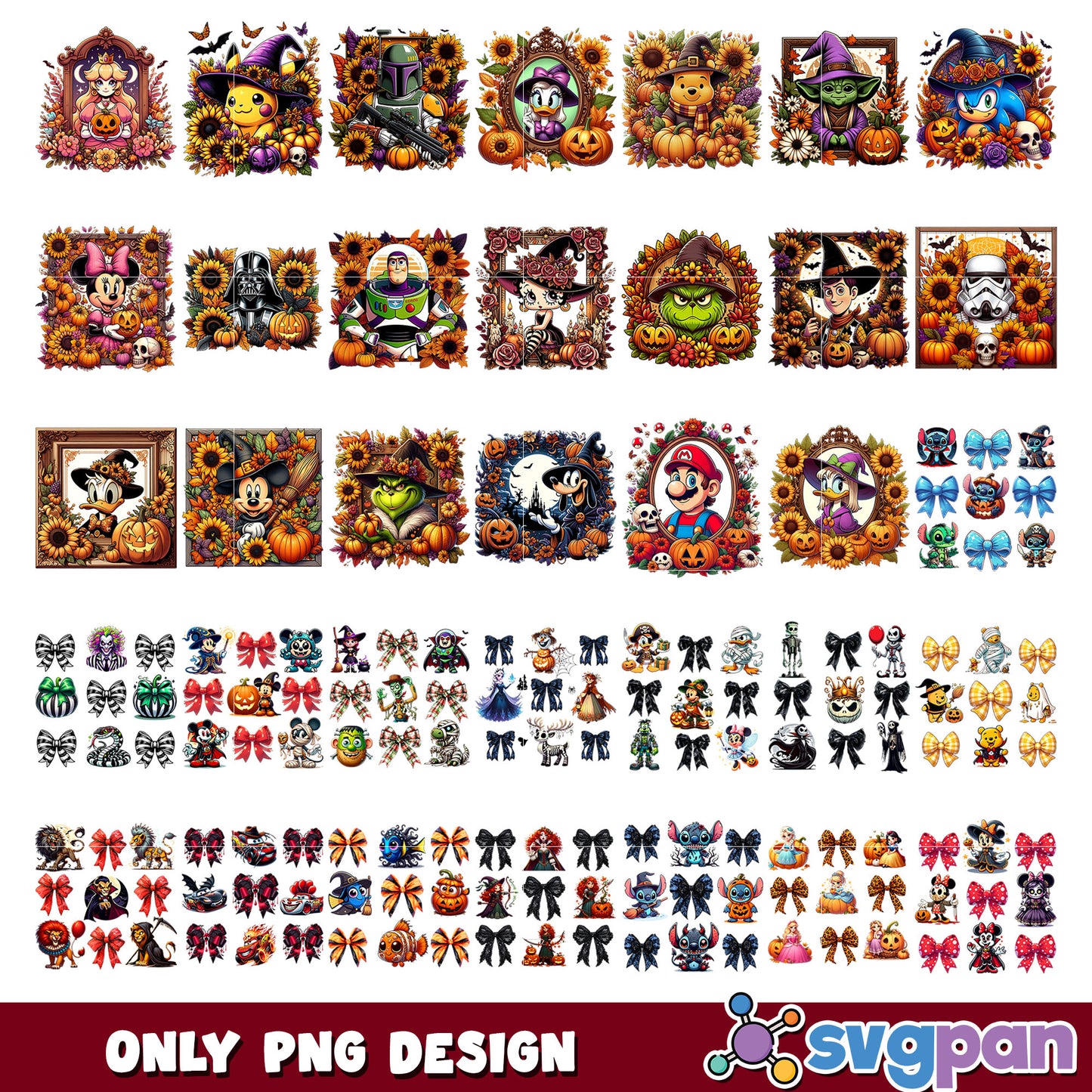 Cartoon halloween combined set png bundle