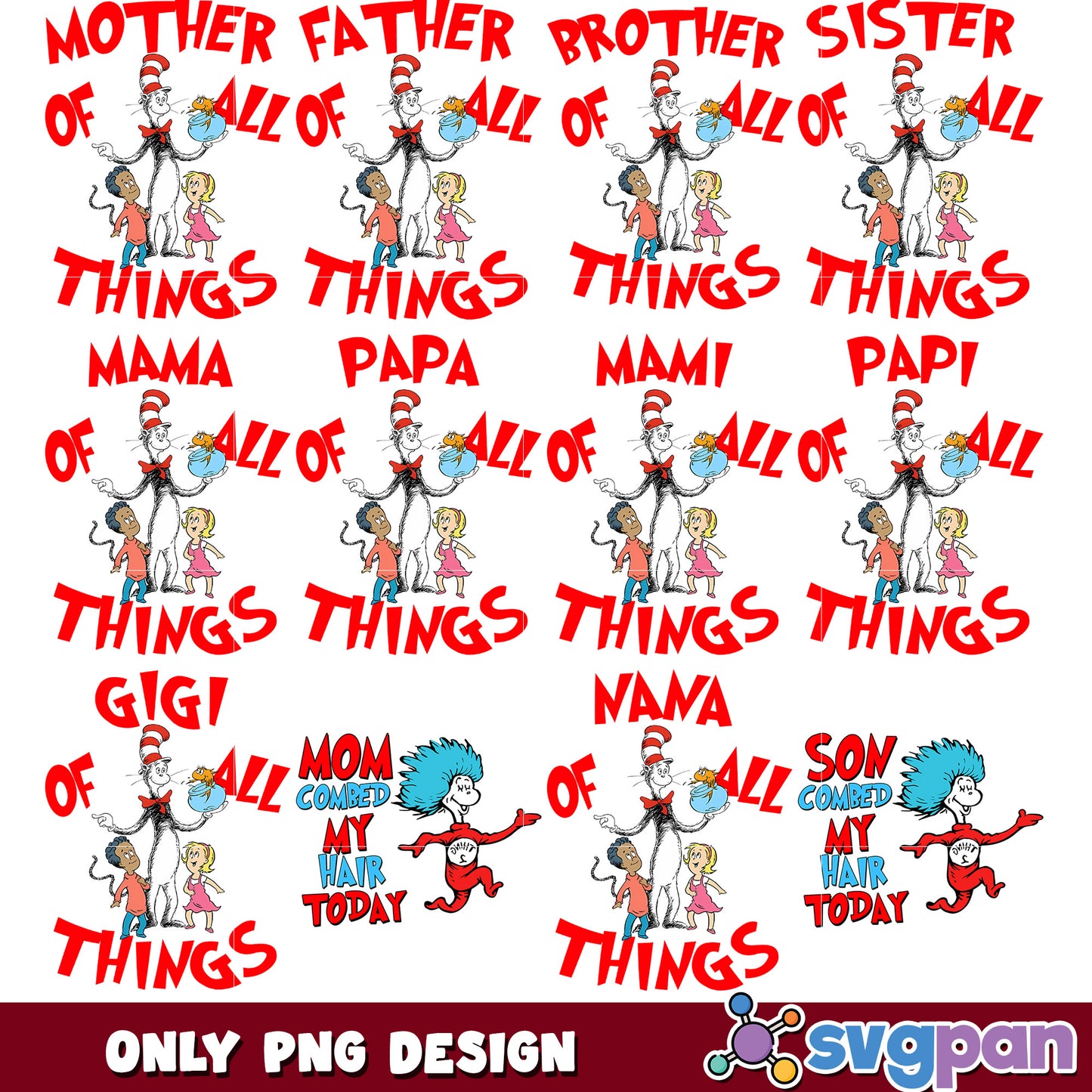 Cat in the Hat Family PNG Bundle