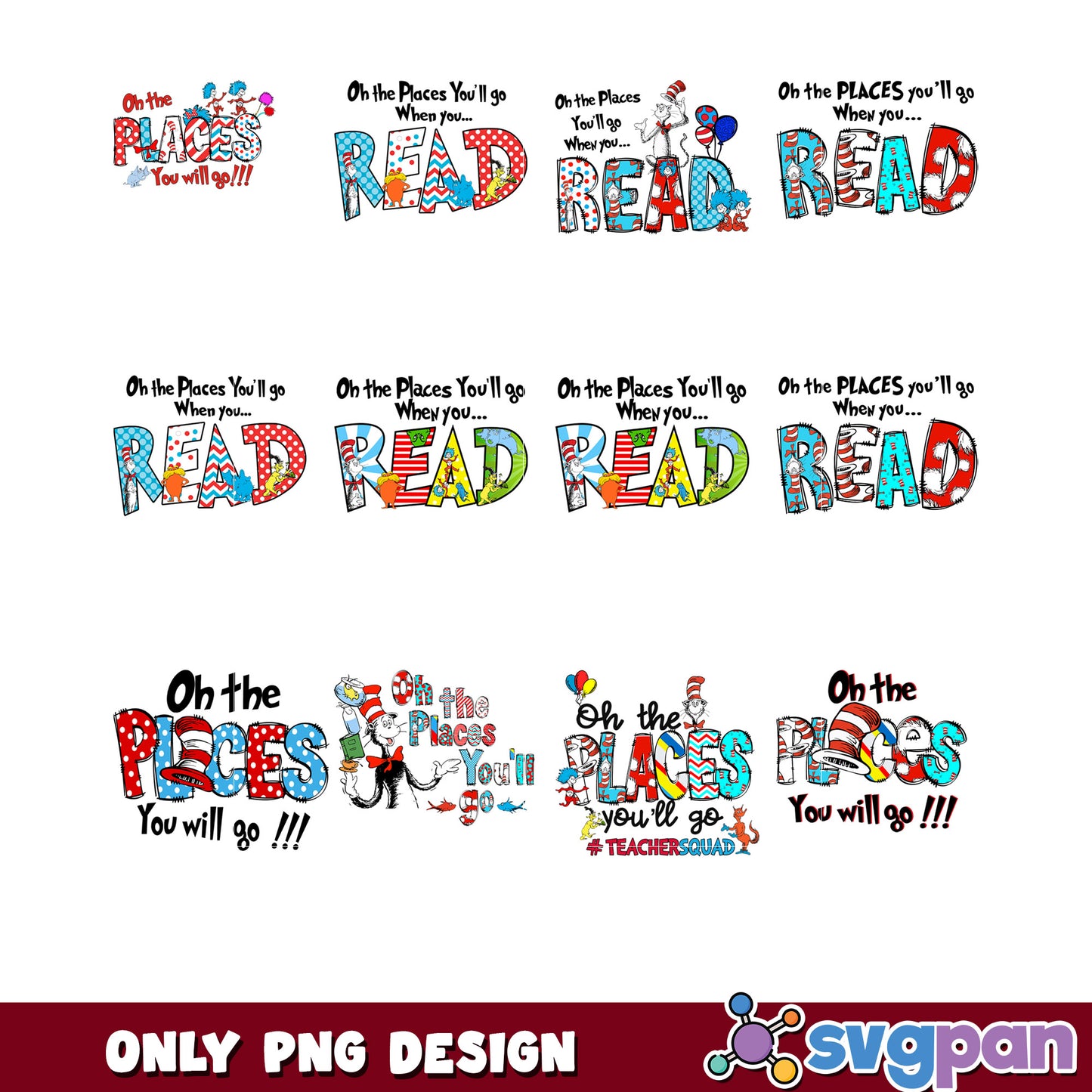 Cat in the Hat PNG Bundle Read Designs