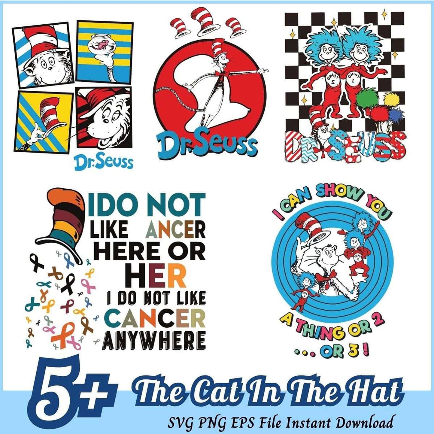 Cat in the Hat SVG Bundle 5+ Designs