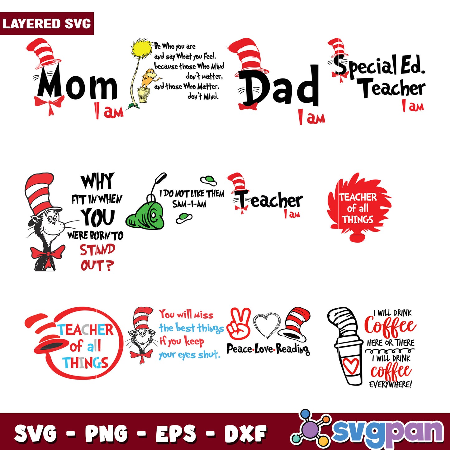 Cat in the Hat SVG Bundle Teacher & Mom Designs