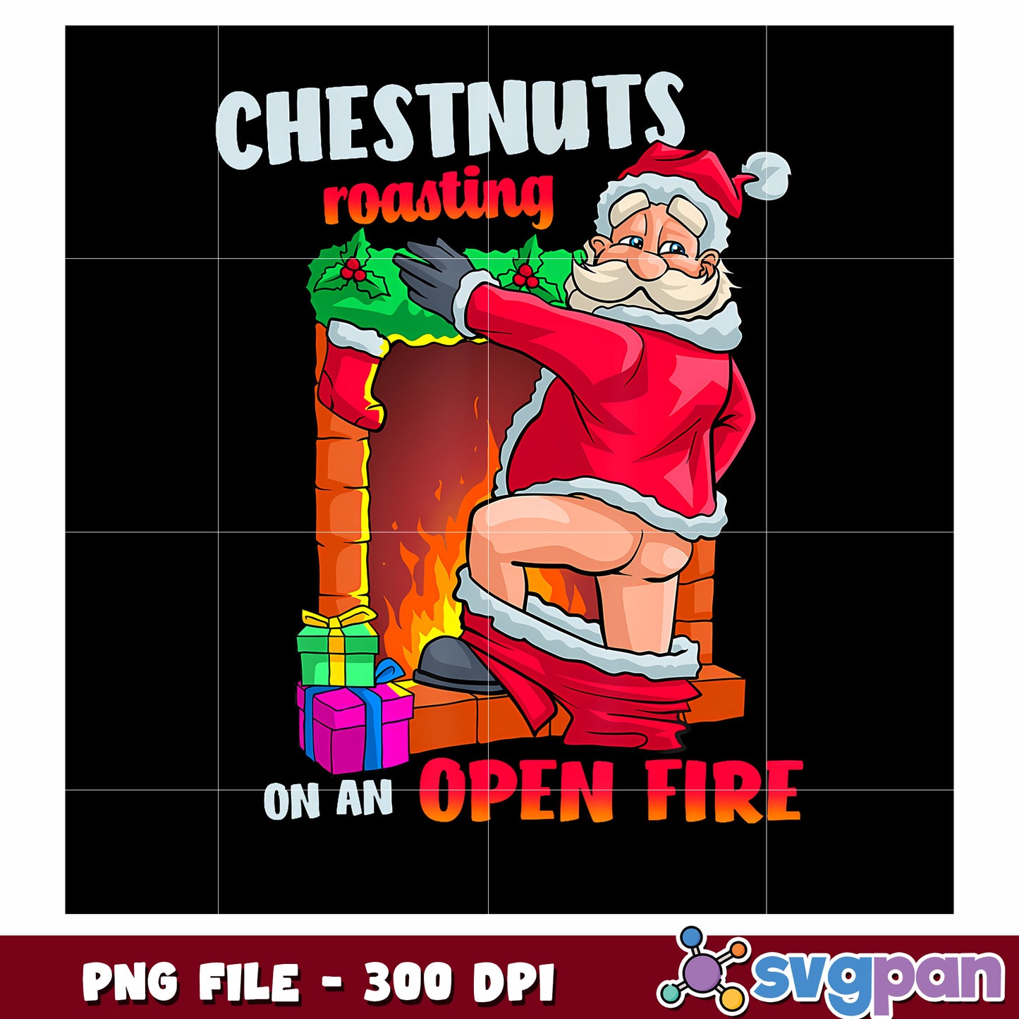 Chestnuts roating png, funny animals png, funny santa png