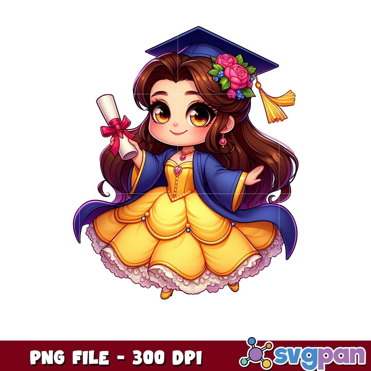 Chibi belle graduation png, belle disney png, graduation cap png