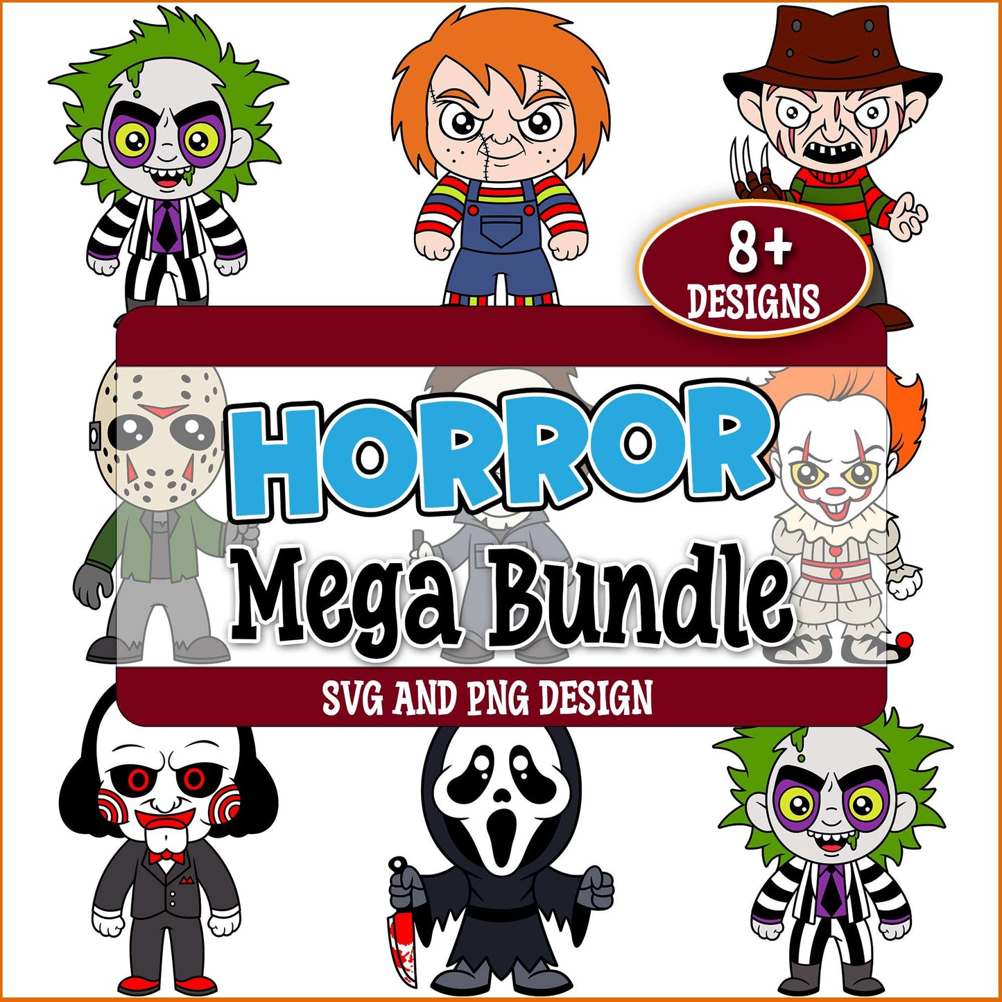 Chibi horror characters svg bundle