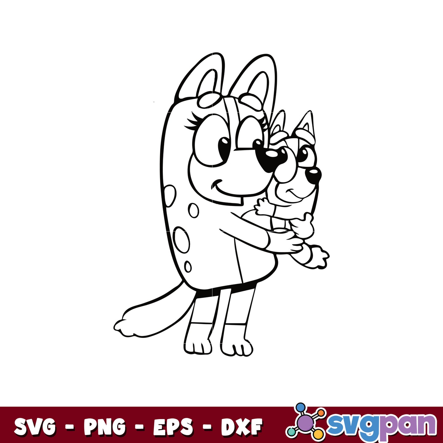 Chilli and bingo bluey cartoon outline svg, bluey and bingo svg, bingo dog svg