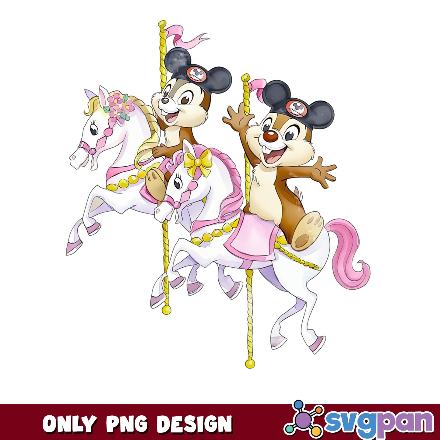 Chip And Dale Carousel Disney PNG, Disney Park PNG, Disney PNG
