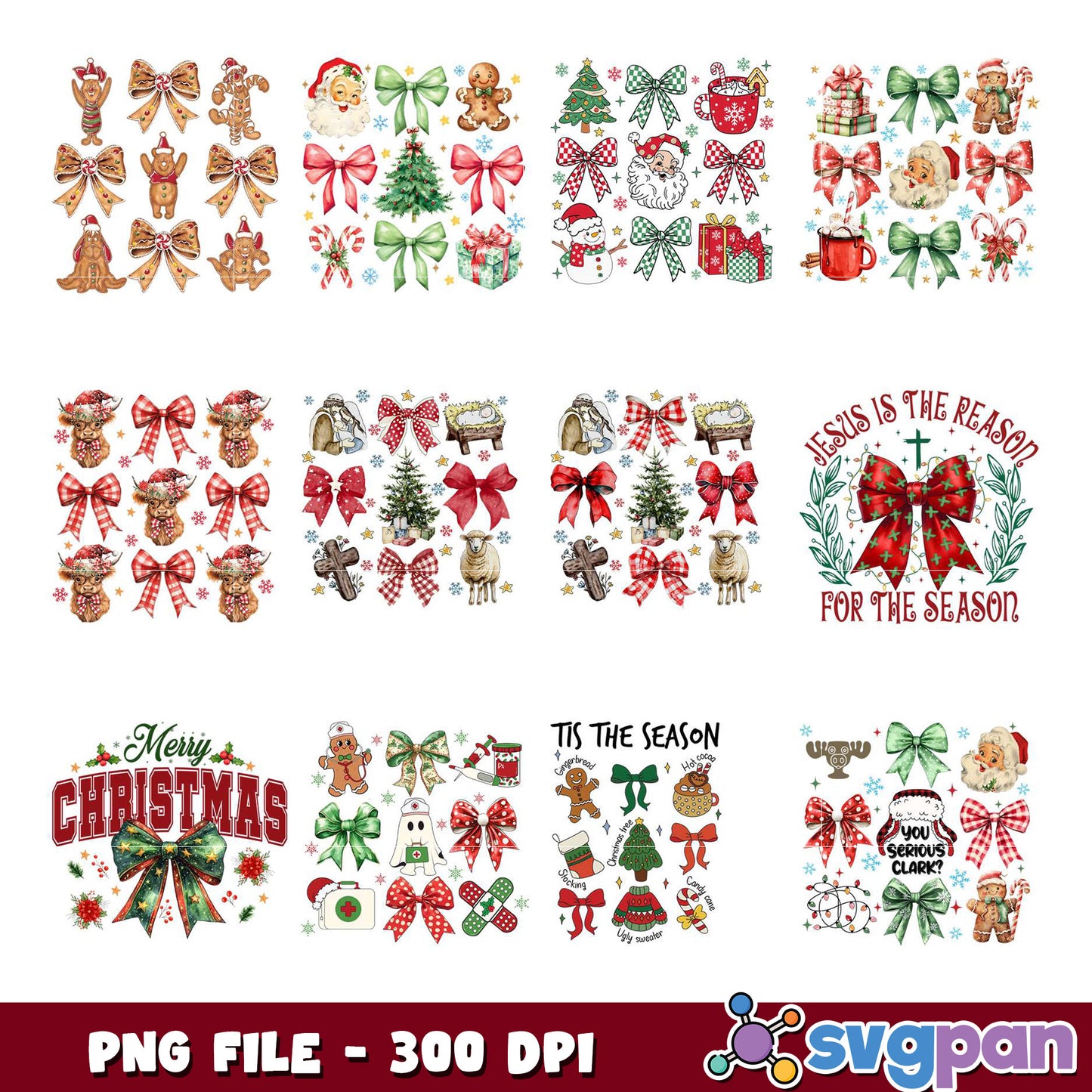Christmas Bow PNG Bundle 300 DPI Images