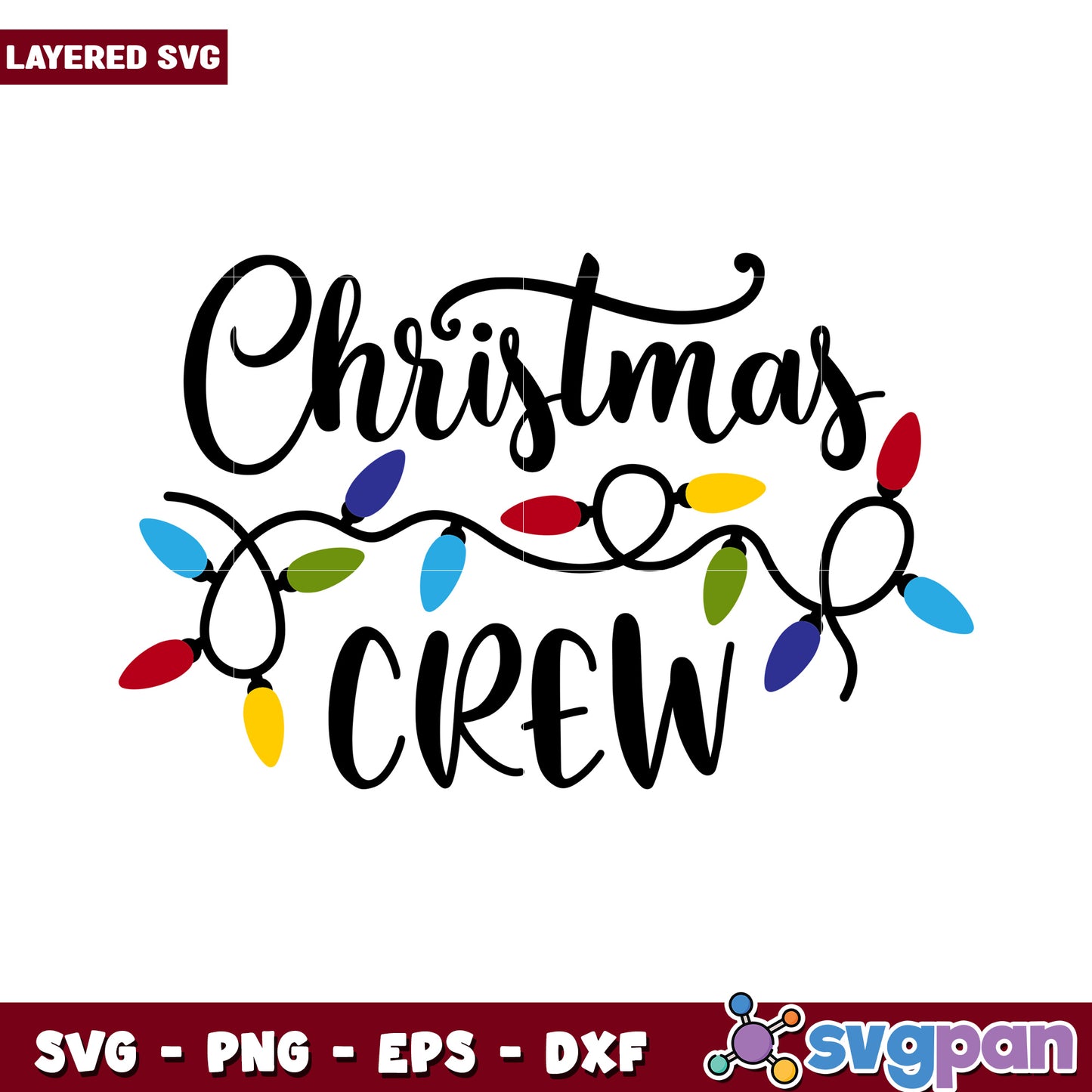 Christmas Crew SVG Design with Colorful Lights, Perfect for Holiday Crafts