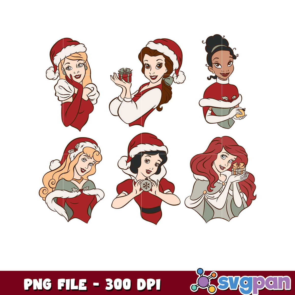 Christmas Princess Clipart Set for Holiday Fun PNG