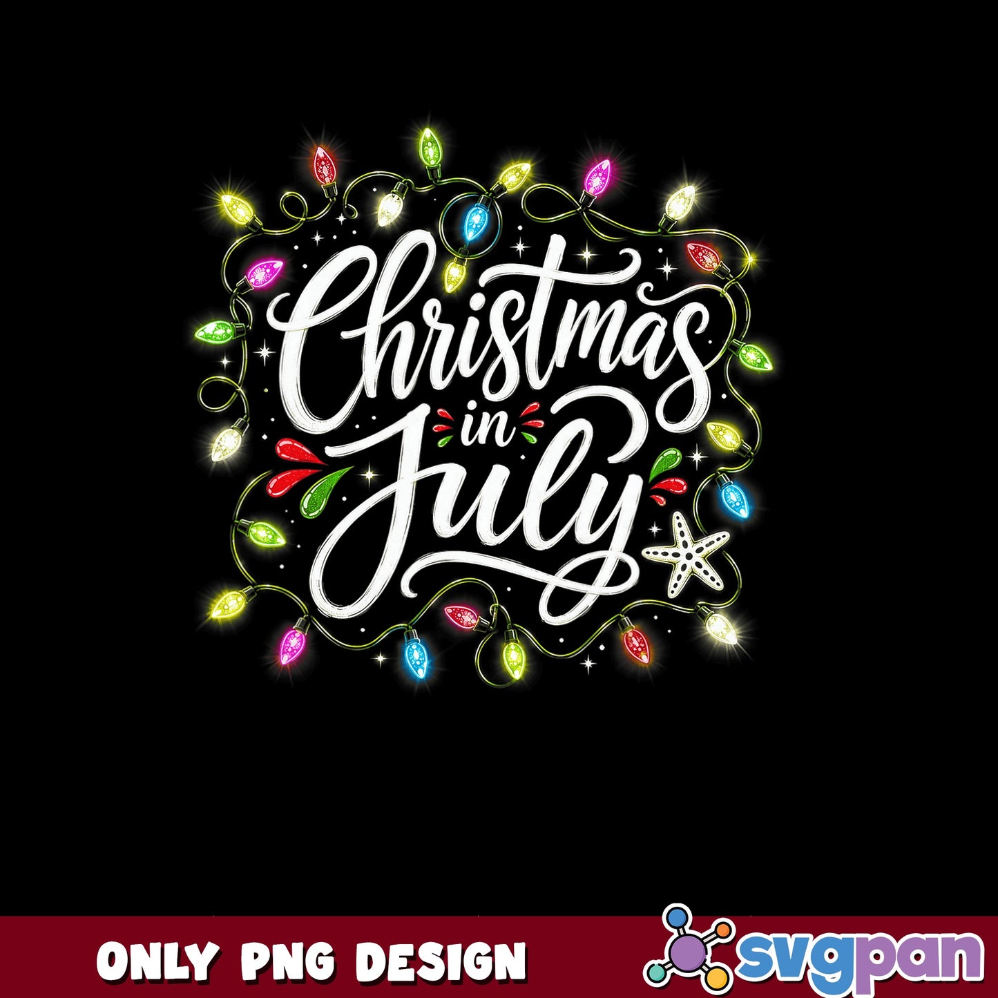 Christmas In July PNG, Christmas Lights Design PNG, Holiday PNG