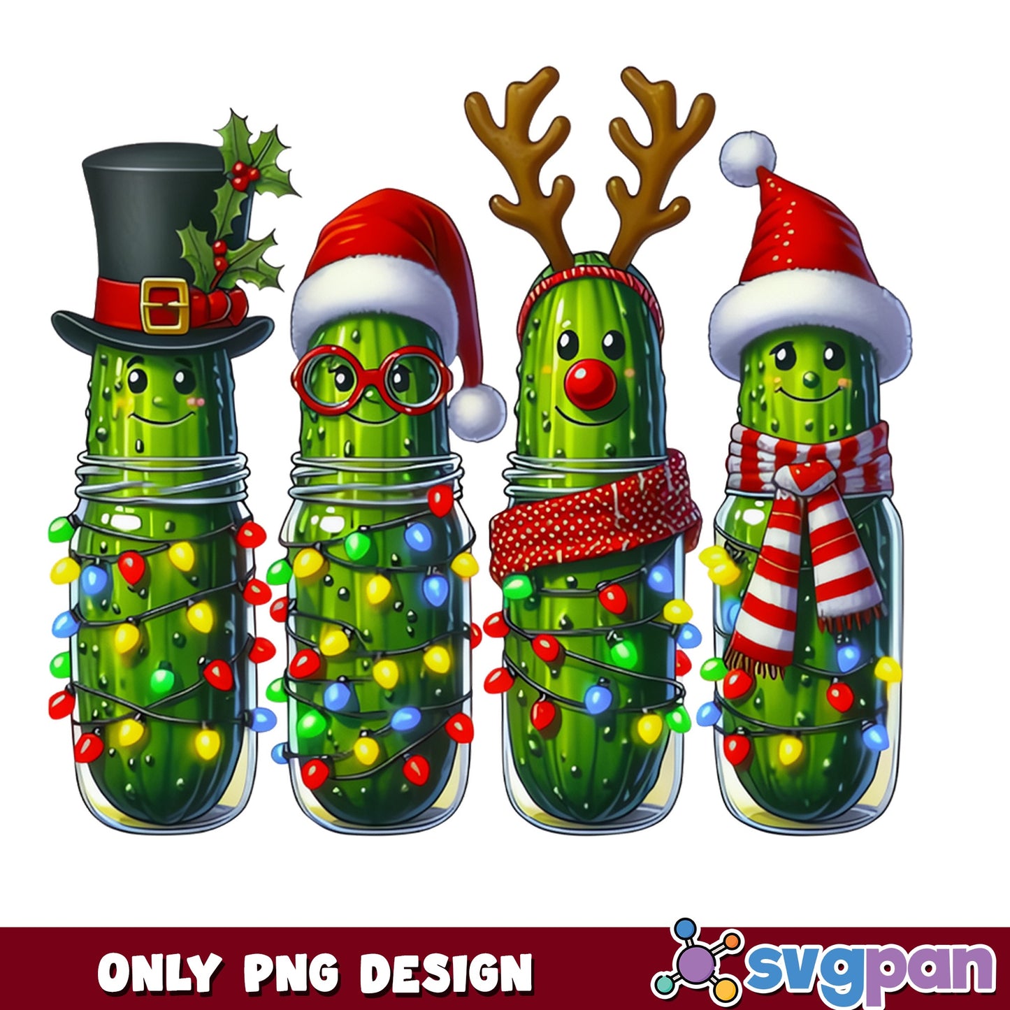 Christmas Pickle Jar PNG, Funny Pickle Christmas Lights PNG, Holiday PNG