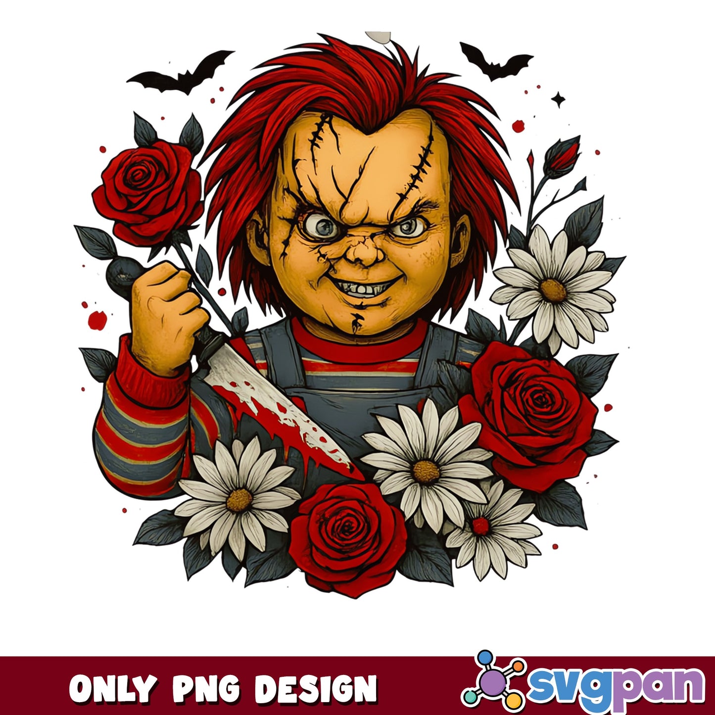Chucky Floral Horror PNG, Halloween PNG, Child's Play PNG