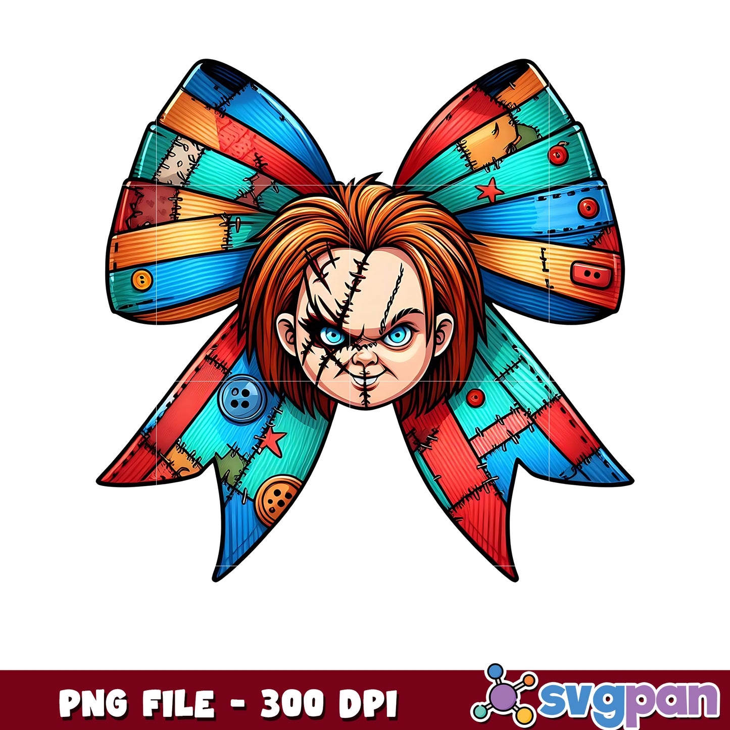 Chucky bowtie png, spooky vacation png, avengers decorations png