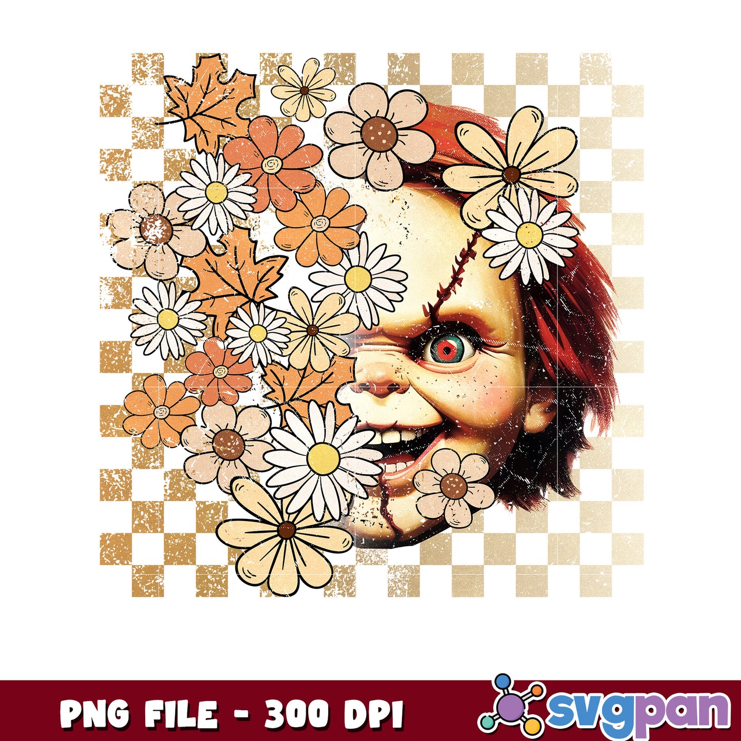Chucky hallwen flowers deisgn png, halloween quotes png, halloween and party png