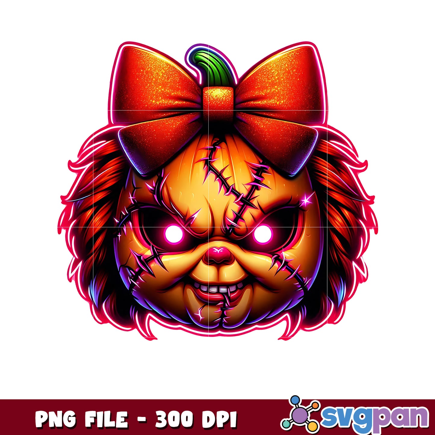 Chucky pumkin face png, halloween design png, halloween pumpkin png
