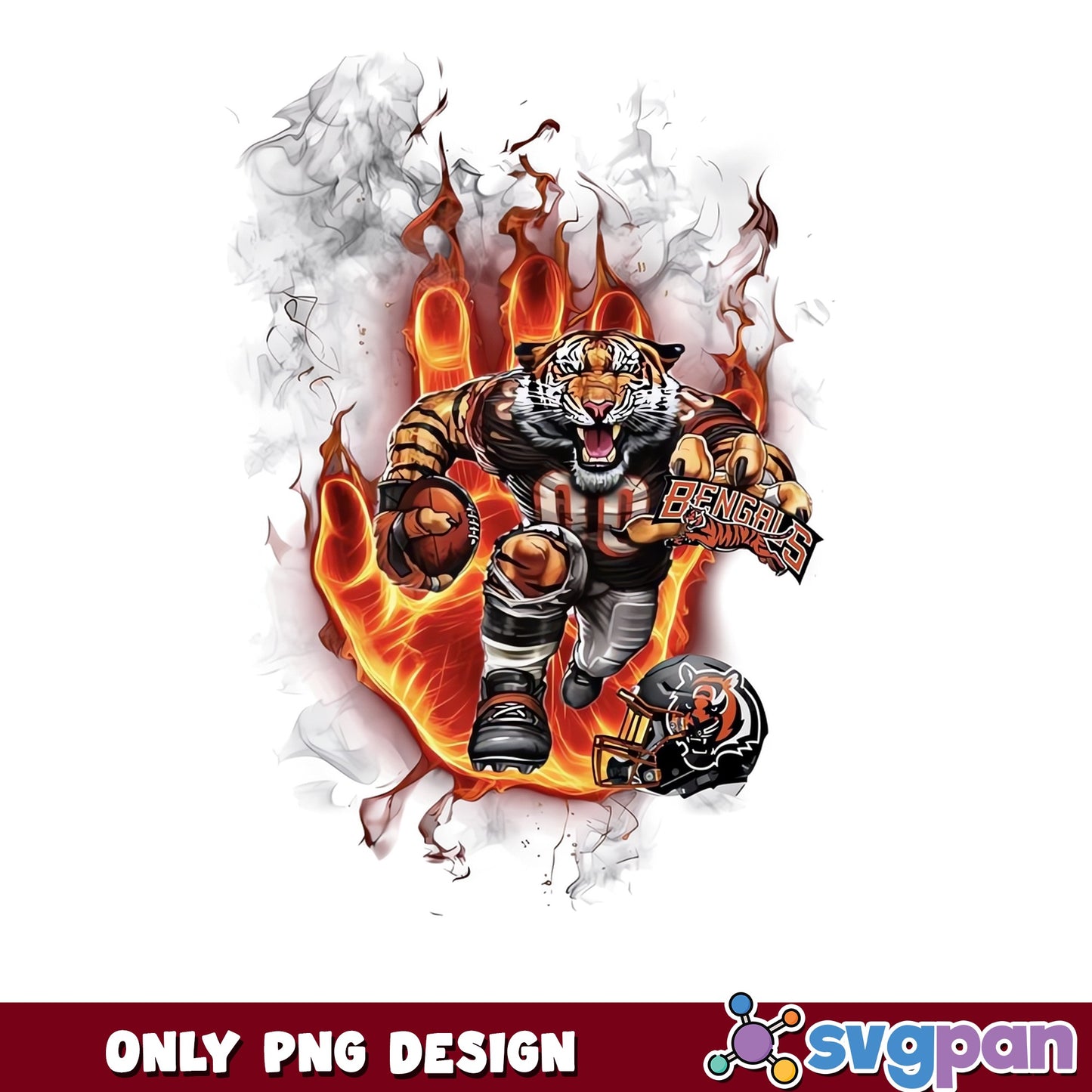 Cincinnati Bengals Fire Tiger PNG, NFL Football Mascot PNG, Bengals PNG