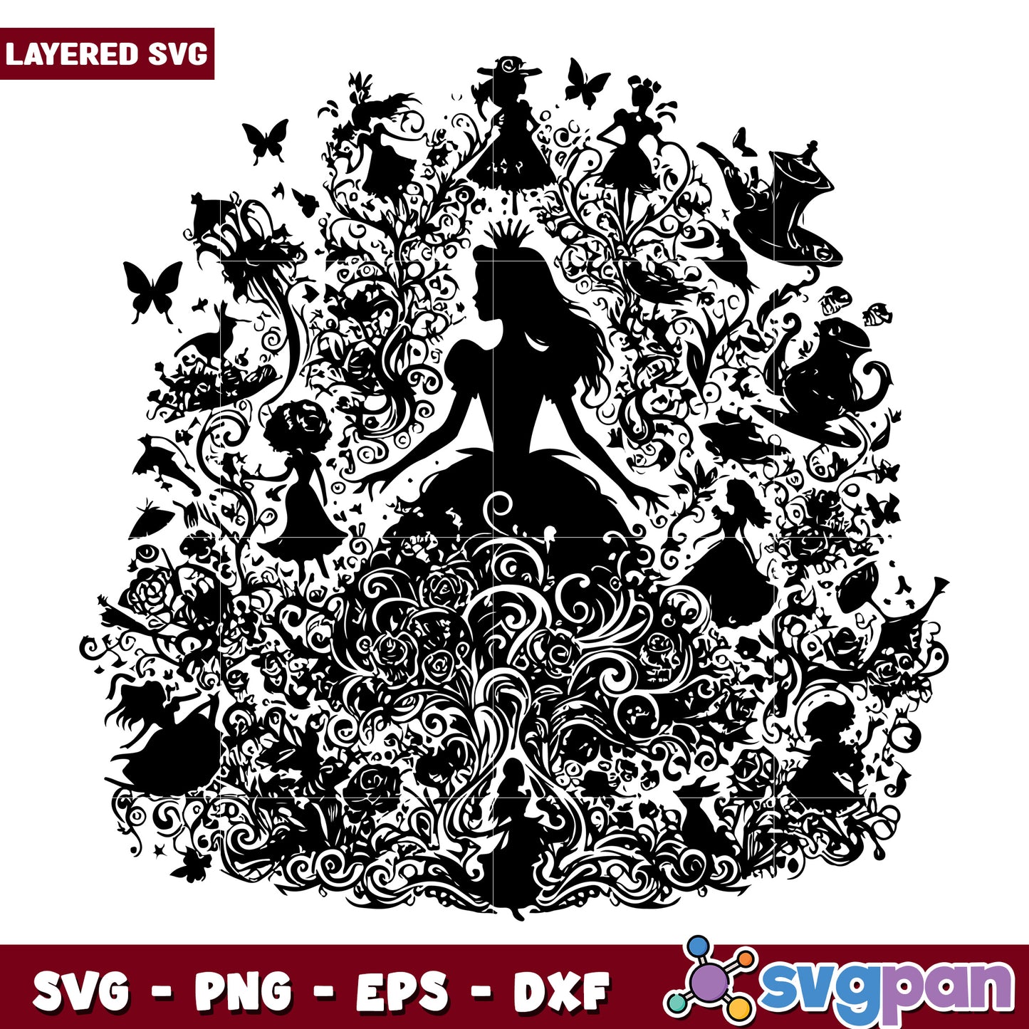 Cinderella Floral Silhouette SVG