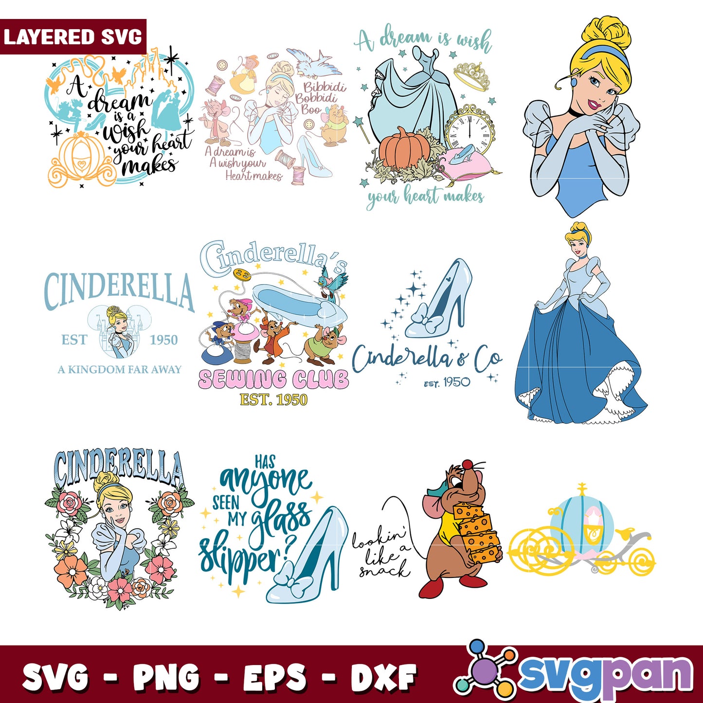 Cinderella SVG Bundle Layered Designs