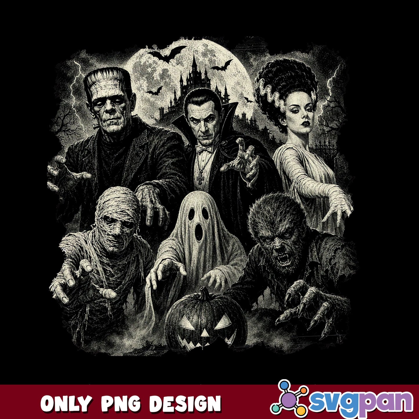 Classic Halloween Monsters Bundle PNG, Frankenstein Dracula PNG, Horror PNG