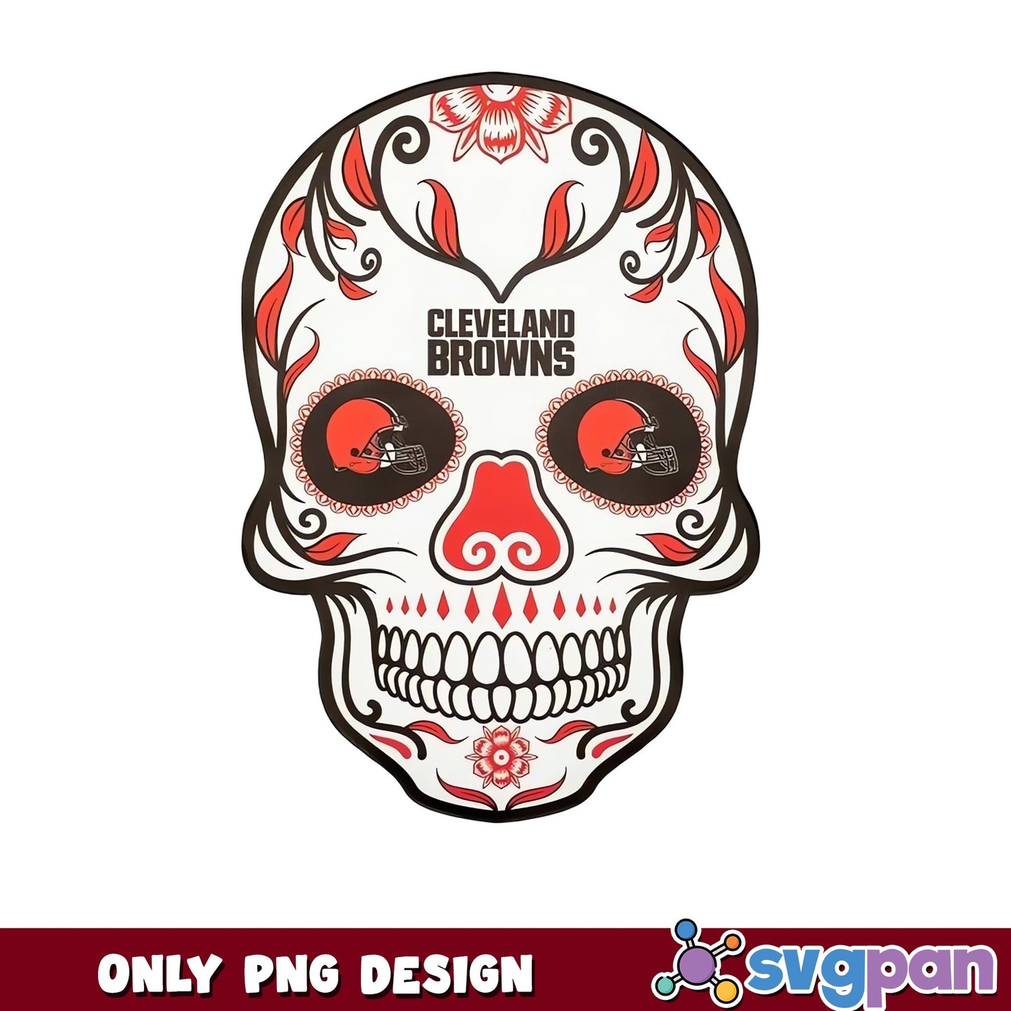 Cleveland Browns Sugar Skull PNG, NFL Football PNG, Halloween PNG