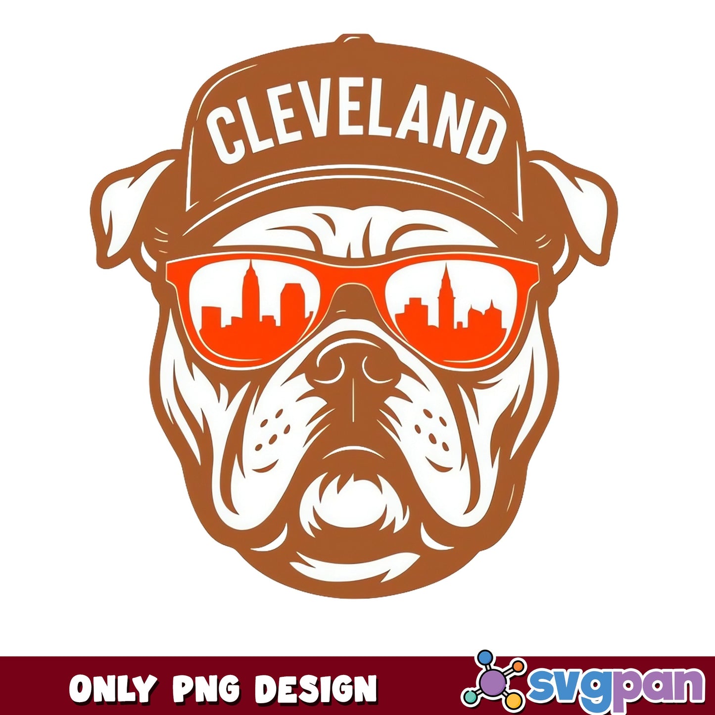 Cleveland Bulldog Skyline PNG, Dog With Sunglasses PNG, Football Fan PNG