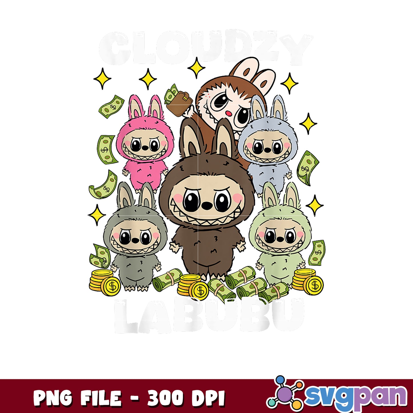 Cloudzy Labubu PNG 300 DPI Cute Cartoon Money